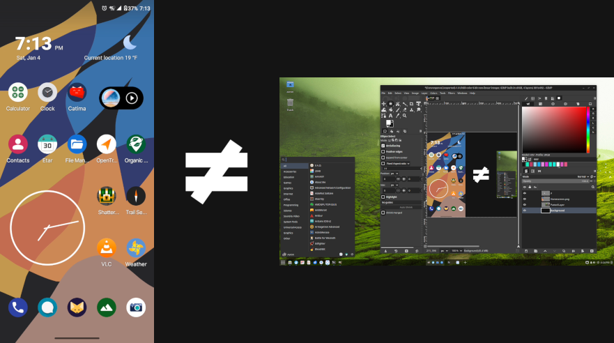 An image displaying a phone UI and a desktop UI; they are very different platfroms.