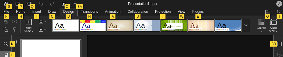 A screenshot of OnlyOffice with the accessibility keyboard shortcuts activated using the 'Alt' key.