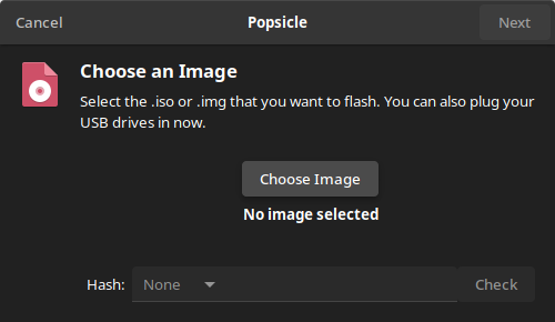 A screenshot of the Popsicle USB image flasher. It avoids complexity to make the user experience better.